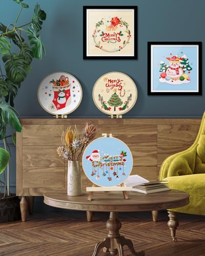 TINDTOP Christmas Embroidery Kit for Adult, 5 Pack Embroidery DIY Starter Kit, with Stamped Patterns, Hoop, Tools, Colorful Threads with Needles, Instructions - color: Christmas 5 Pack