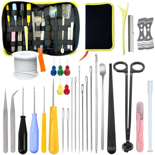 31PCS Wick Kits for Candle Making Wicks Inserting Nursing with Storage Bag Large Hole Needles for Silicone Candle Mold Hook Eye Punch Needle,7in Wicks Trimmer & Dipper,Wick Roll 200 Ft ect - color: 31PCS