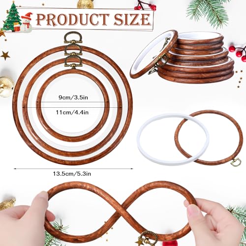 Doublefill 9 Pcs 3.5 to 5.3 in Round Embroidery Hoops Frame, Imitated Wood - color: Imitated Wood, size: 3.5 in to 5.3 in