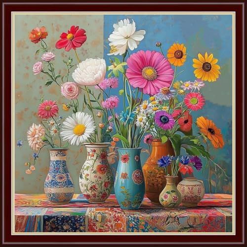 Dimensean Stamped Cross Stitch Kits Full Range of Embroidery Patterns Starter Kits for Beginners Adult DIY Cross Stitches Needlepoint Kits 11CT-Colorful Flowers on the Table 18x18 inch - color: Arts kits 36
