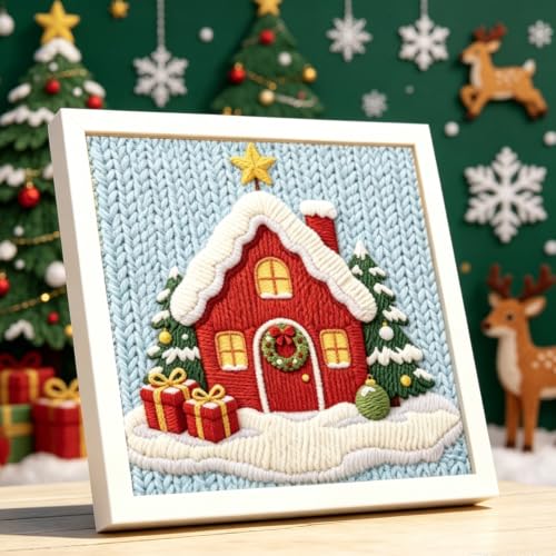 BEUNITONE Punch Needle Kit for Beginners Adults, Christmas Snowhouse Design - color: 13-Christmas Snowhouse