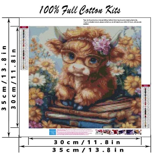MYBISYMQQ Highland Cow & Sunflower Stamping Cross Stitch Kit, 11CT Embroidery Starter Kit for Adult Beginners, Needlepoint Craft for Home Decor, 13.7 x 13.7 Inch - color: T013