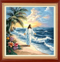 Foxhool Stamped Cross Stitch Kits,11CT Printed Cross Stitch Pattern Full Embroidery Kits for Beginner Needlepoint Kits&Jesus by the Sea 18x18 inch - color: ColorSet07