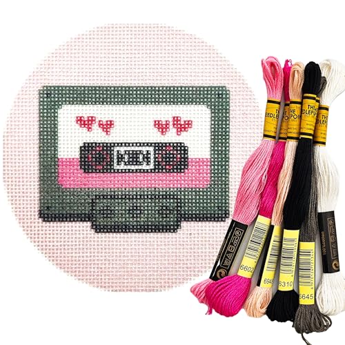 Howie's Needlepoint Needlepoint Kits, 18CT Printed Needlepoint Pattern Starter Kits, Stamped Patterns Canvas Kits(Valentine's-Casette,4x4inch) - color: Valentine's-Casette