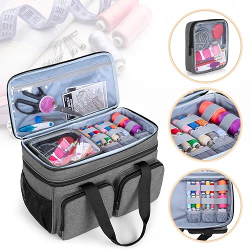 BAFASO Large Sewing Organizer Bag with an Individual Pouch, Gray - color: Gray