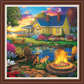 Dimensean Counted Cross Stitch Kit for Beginners, 11CT Unprinted Cross-Stitch Kit Easy Patterns Needlepoint Kit Cross Stitching Embroidery Kit Supplies-Sunset Home Scenery 18x18 inch - color: DIYColor17
