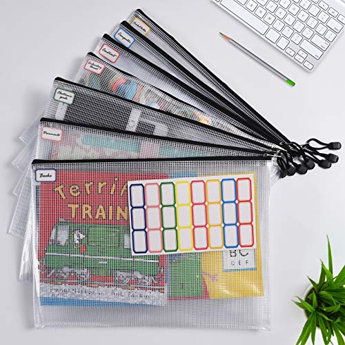 6PCS Mesh Zipper Pouch Bags: A4 Clear Zipper Pouches for Classroom, Black - color: Black, size: A4 (13.5×9.5 inch)