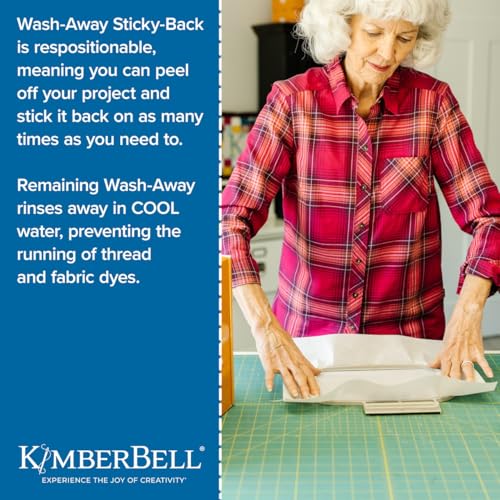 Kimberbell Wash Away Stabilizer - Wash Away Stabilizer for Embroidery, Sticky Back Stabilizer for Machine Embroidery, Water Soluble Stabilizer for Embroidery, 20"x5" Yd Roll, No Residue