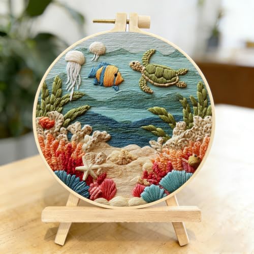 LYMIGER 3 Packs Embroidery Kit for Adults, Embroidery for Beginners (Sea) - color: Sea