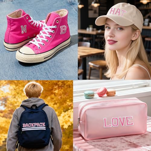 104pcs Pink Iron on Letters Patches, Embroidery Fabric Letters Applique Patch for Clothing, Jackets, Jeans, Hats, Backpacks, Socks - color: Pink, size: 2 inch