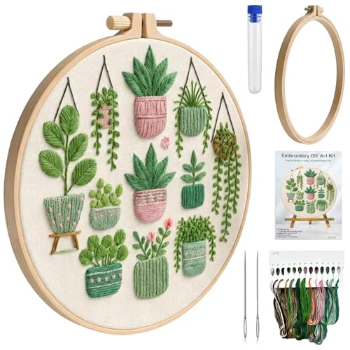 ZCXETP Needlepoint Kits for Beginners, Green Plant Pattern Embroidery Kit for Beginners, Beginner Embroidery Kit Suitable for Craft Enthusiasts and Gifting Occasions