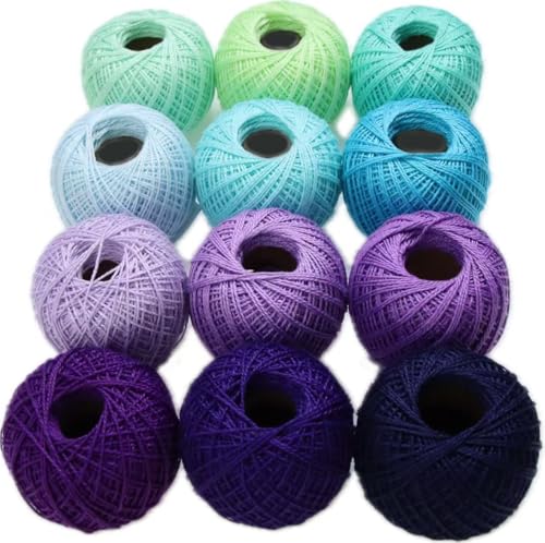 KCS Mercerized Pearl Cotton Thread Size 8 Crochet Needlework Embroidery Threads Ball (12, 12balls09) - color: 12balls09