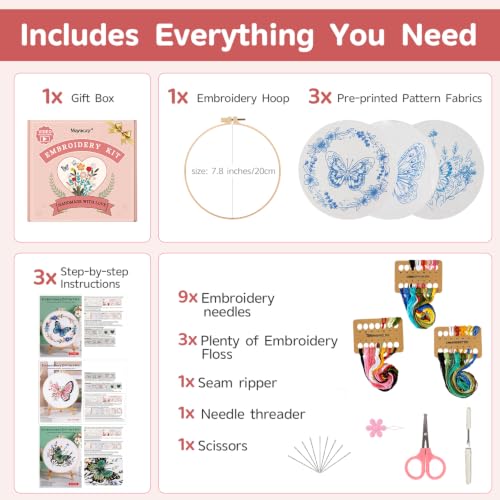 Meyocky Butterfly Flower Embroidery Kit for Beginners with Stitch Videos - color: Butterfly