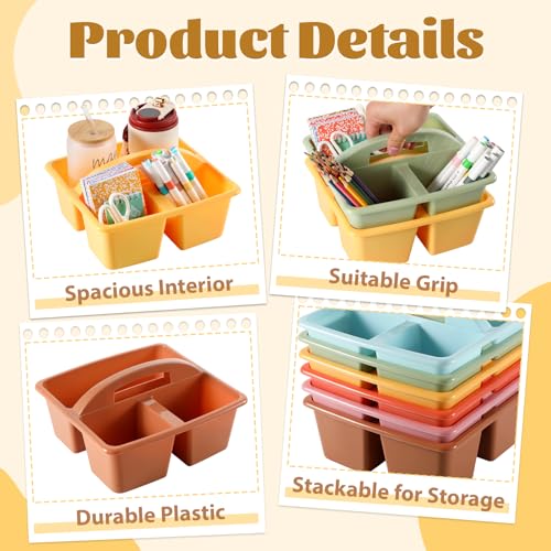 6 Pack Plastic Classroom Organizer Caddy with Handle, Boho - color: Boho