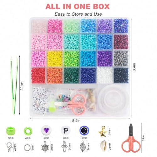 Redtwo 4mm Glass Beads for Jewelry Making, 24 Colors Bracelet Making Kit - size: 4mm