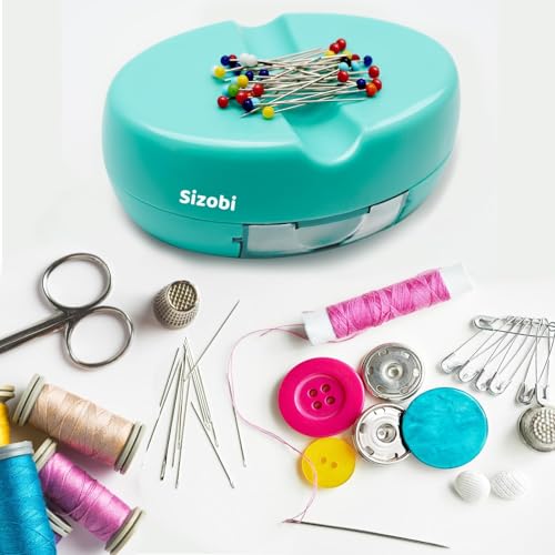 Sizobi Magnetic Pin Holder with 100 Pcs Pins, Sewing Supplies Organizer - color: Sky blue