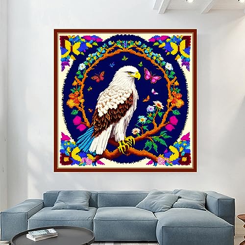 Dimensean Stamped Cross Stitch Kits Full Range of Embroidery Patterns Starter Kits for Beginners Adult DIY Cross Stitches Needlepoint Kits 11CT-Eagle Flower 17.7x17.7 inch - color: Pattern Style 22