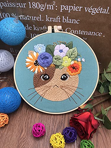 Mozzyyee Embroidery Starter kit, DIY Adult Beginner Embroidery Kits, Including Cloth with Cat Patterns, Colored Threads, Needles, Hoops and Instructions (Blue) - color: Blue