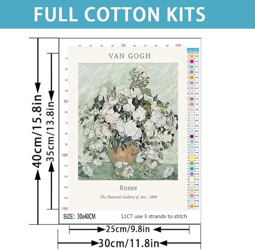 White Rose Stamped Cross Stitch Kits for Adults - Embroidery Kits for Beginners Adults,11 CT Patterns Dimensions Counted Cross Stitch Kits for Adults Arts Craft 12x16 inch - color: Cross stitch-39