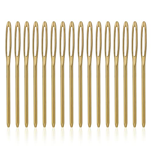 16pcs Large-Eye Blunt Needles, 7cm/2.75inch Yarn Knitting Needles Tapestry Sewing Needles Wool Hand Metal Sewing Knitting Needles for Crochet Projects (Gold)