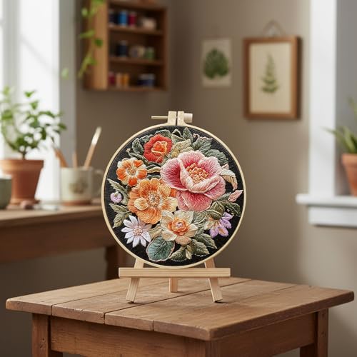 ARTopet Embroidery Kit for Beginners Cross Stitch Kits Needlepoint Set Colorful Flowers Patterns Embroidery Thread Kit for Craft Lover Hand Stitch with Hoop Threads Fabric-Flowers03 - color: Flowers03