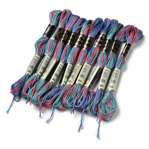 10 Skeins Medium Turquoise 0.5mm 6-Ply Polyester Embroidery Floss Cross Stitch Threads Segment Dyed Gradient for DIY Craft Hand Sewing Knitting DIY Crafts Jewelry Making 8.75 Yards(8m)/Skein - color: Medium Turquoise