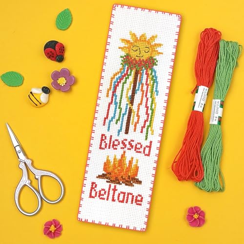 Povitrulya Cross Stitch Bookmark Kit Wheel of the Year: Beltane – Counted DIY Embroidery Set for Adults & Beginners, Pagan May Day Fire Festival Wiccan Floral Gift - color: Beltane