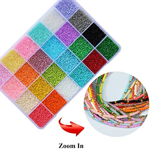 Bala&Fillic Size Uniform 12/0 Glass Seed Beads With Beading Needles and String About 24000pcs in Case 2mm Craft Seed Beads for Jewelry Making (About 1000pcs/Color, 24 Colors) - color: 24 Colors Consistent -Size 2mm