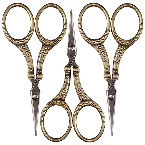JubileeYarn Decorative Floral Embroidery Craft Scissors - Bronze - 3 Scissors - color: Decorative Floral - Bronze, size: 3 Scissors