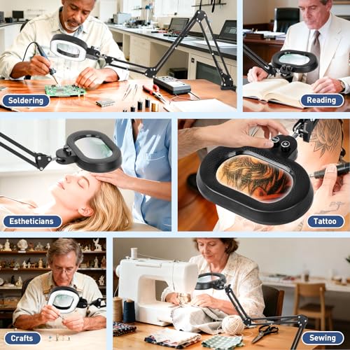 KIRKAS Magnifying Glass with Light 3-axis Rotation, 35in Long Arm 12X - size: 35in