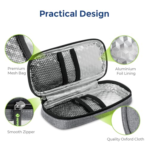 AUVON Lightweight Insulin Cooler Travel Case, 3-Layer Thickened Insulation - color: Gray