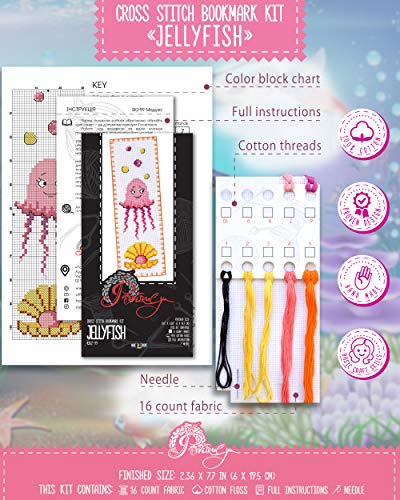 Povitrulya Counted Cross Stitch Kit 'Jellyfish' - DIY Embroidery Bookmark Under the Sea - color: JellyFish