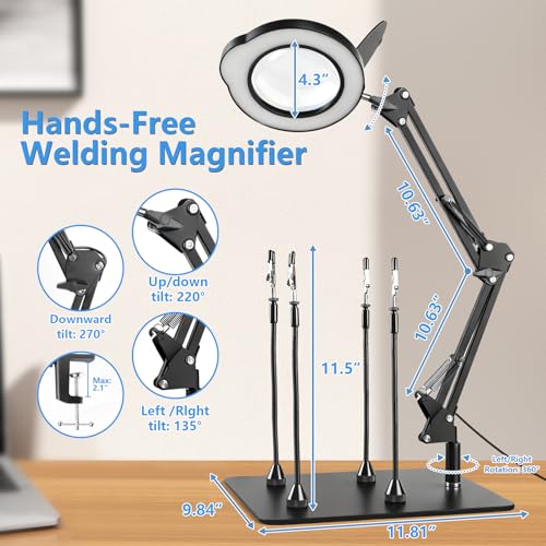 10X Magnifying Glass with Light and Stand, Black 4.3" Helping Hands Soldering Station with 4 Flexible Helping Arms, 5 Color Mode, 10 Dimmable Levels for Electronics Repair, Jewelry, Hobby - color: Black, size: Standard Helping Hands
