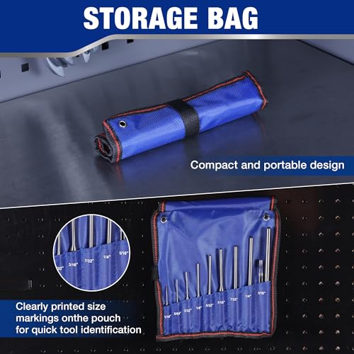 WORKPRO 9-Piece Roll Pin Punch Set with Tweezers, Punch Tool Set