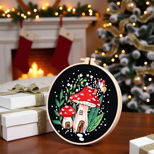 Haootadiy Beginner Embroidery Kit for Adults, Easy Cross Stitch Kit for Beginners and Adults, Full Embroidery Hoop Kit with Needles and Thread Included (Pattern 8) - color: Pattern 8
