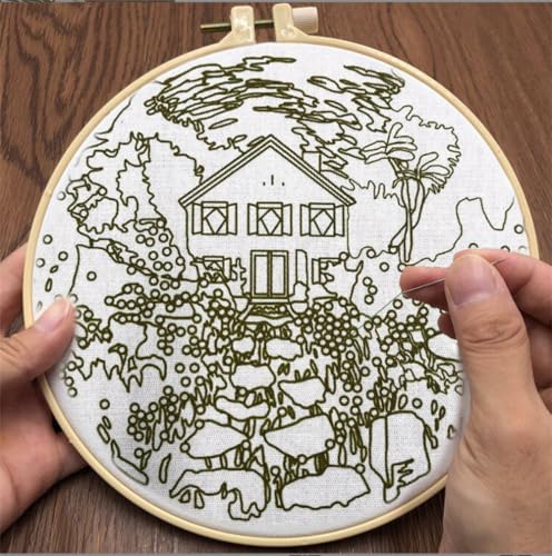 Meecaa Wheat Flower Grass Embroidery Kit Starter Set, Hand Embroidery Set,Pattern Printed Cross Stitch Set for Beginner Adults, with Embroidery Hoop and Instructions (Wheat) - color: Wheat