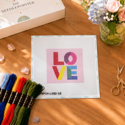 Howie's Needlepoint Needlepoint Kits for Adults & Beginners, 18 Mesh Printed Needlepoint Canvas, Stamped Patterns Canvas Starter Kits(Love,5"x 5") - color: LOVE