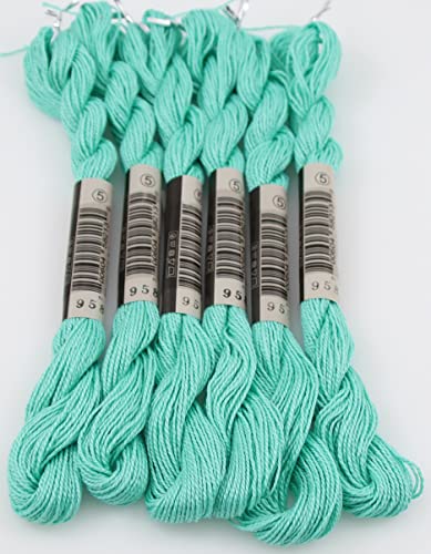 KCS 25 M/Skein Mercerized Pearl Cotton Crochet Needlepoint Thread,Size 5,6 skeins,Seagreen dk - color: Seagreen dk