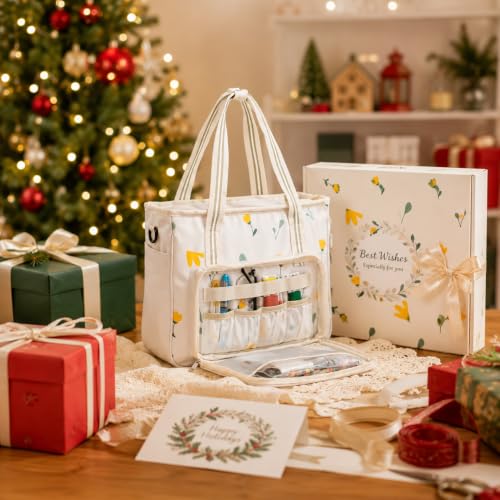 Peirich Embroidery Starter Kit, Embroidery Storage Organizer Bag with Embroidery Floss, Hoop, Aida Cloth, Cross Stitch Kits for Beginners, Adults