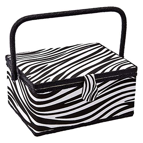Sewing Basket with Zebra Design - Sewing Kit Storage Box with Removable Tray, Built-in Pin Cushion and Interior Pocket - by Adolfo Design (Medium - 11" x 7" x 5.5", Zebra) - color: Zebra, size: Medium - 11" x 7" x 5.5"