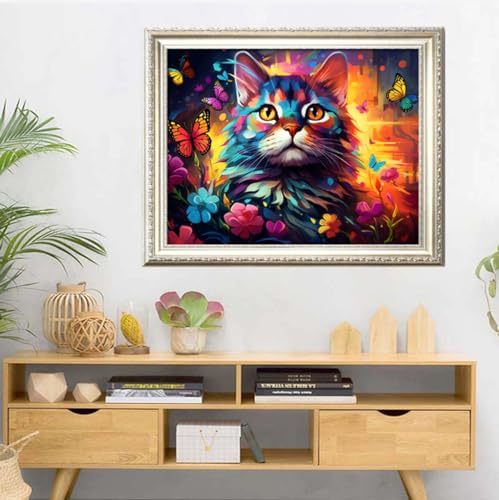 Leczany Cross Stitch Stamped Kit for Adults - Colorful Cat | DIY Embroidery Starter Patterns Craft Kit Needlepoint for Beginner | 11CT, 3 Strands | 17.7x12.6 inches - color: 11CT Stamped kits, Colorful Cat 17.7x12.6 inches