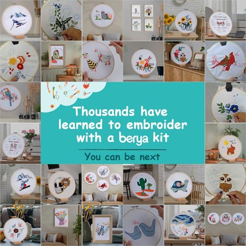 Embroidery Kit for Adult Beginners,Skiers Snow Mountain Embroidery Kit with Step-by-Step Instructions & Video,Printed Cloth,7.87" Hoop,Display Stand,Color Threads and Tools for Craft Lover(BES012) - color: Blue and brown skier