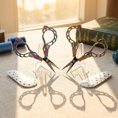 2-Pack Embroidery Scissors Kit with Covers - Cute Cut-Out Design Handles, Sharp Tips for Precise Cutting - Ideal for Craft, Sewing, and More - color: Blue+gold