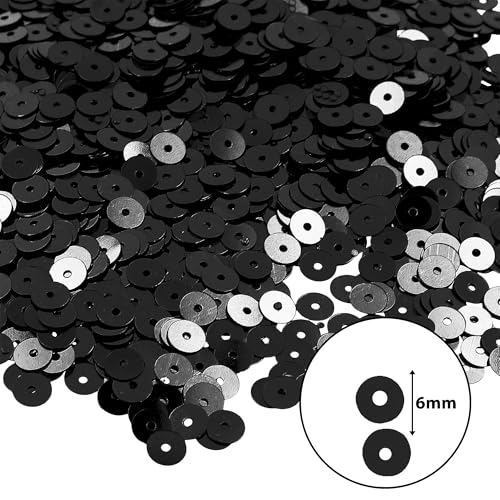 Mandala Crafts 6mm Flat Round Black Sequins for Sewing Embroidery - color: Black, size: 6mm Flat Sequins
