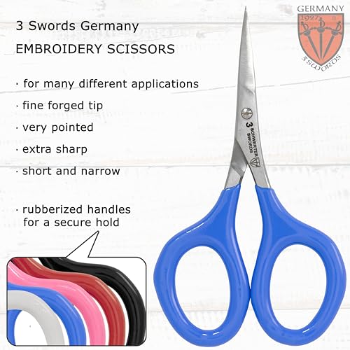 3 Swords Germany - Embroidery Scissors, Shears for Art Work, Daily Use in Household, Sewing, Art Work, Craft with Synthetic Leather case - blue/blue - color: Blue/Blue
