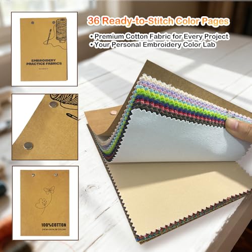 36-Color Embroidery Notebook Set - 14x20cm Cotton Practice Fabric Pages