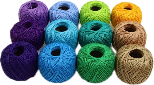 KCS Mercerized Pearl Cotton Thread Size 8 Crochet Needlework Embroidery Threads Ball (12, 12balls14) - color: 12balls14