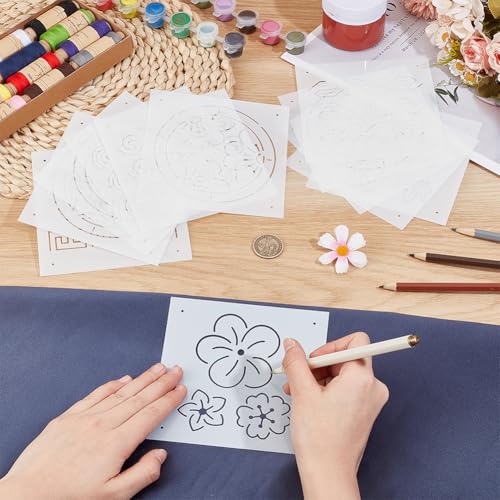 BENECREAT 12Pcs Plastic Sashiko Stencil, 5x5inch Flowers, Leaves, Continuous Pattern Embroidery Tool Drawing Line Template for Hand Quilting and Embroidery, 0.3mm Thick - style: Continuous Patterns