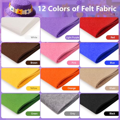 12 Rolls 8"x35" Large Stiff Felt Sheets, 1mm Felt Fabric Sheet for Crafts - color: Classic Series