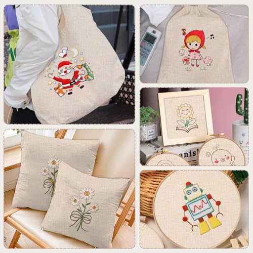 10 PCS Beige Linen Needlework Embroidery Fabric Cloth (13.8 × 13.8 Inch) - size: 13.8 × 13.8 Inch